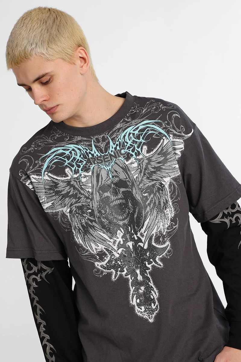 Arsenic Skull Graphic Long Sleeve 2-Fer Tee