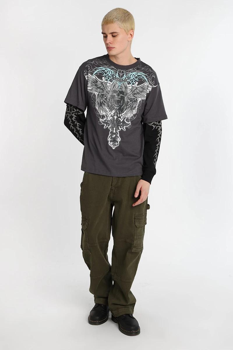 Arsenic Skull Graphic Long Sleeve 2-Fer Tee