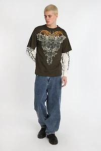 T-shirt à manches longues superposé imprimé crâne Arsenic