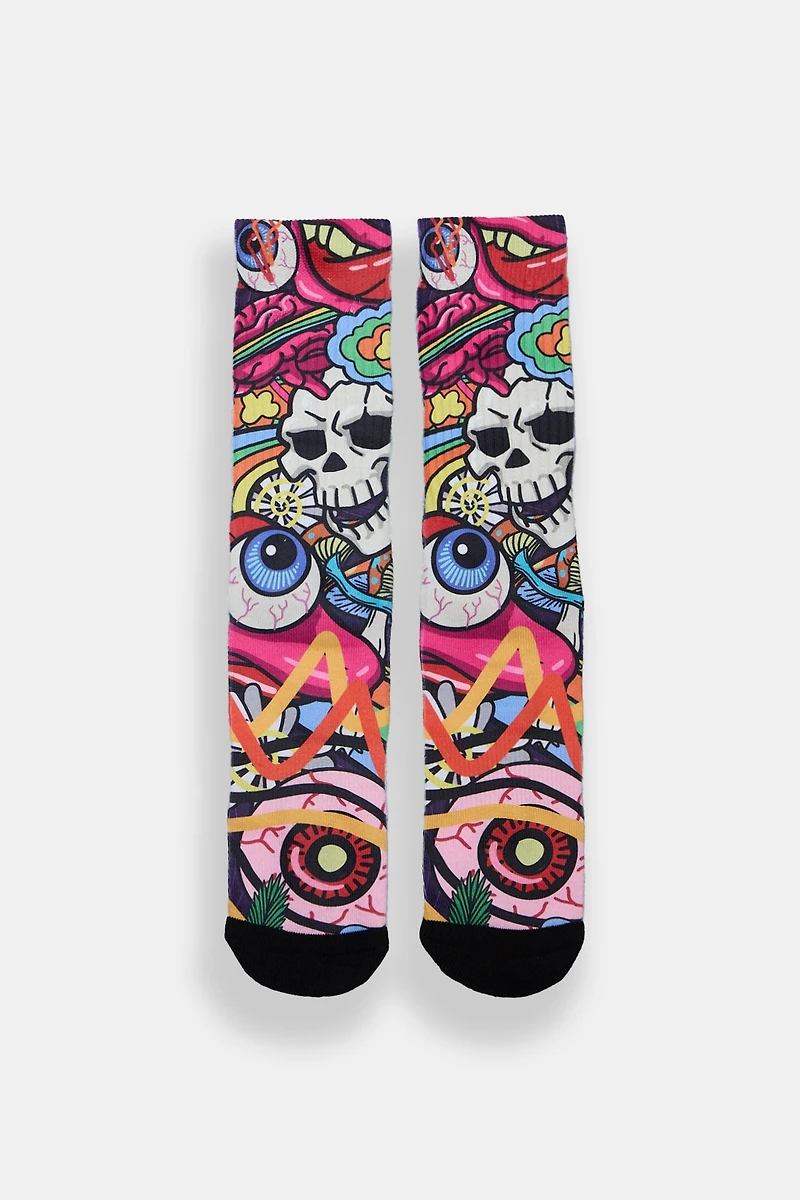 Zoo York Eyeballs & Skulls Printed Crew Socks