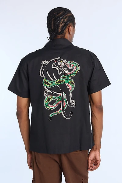 Arsenic Mens Panther & Snake Twill Button-Up