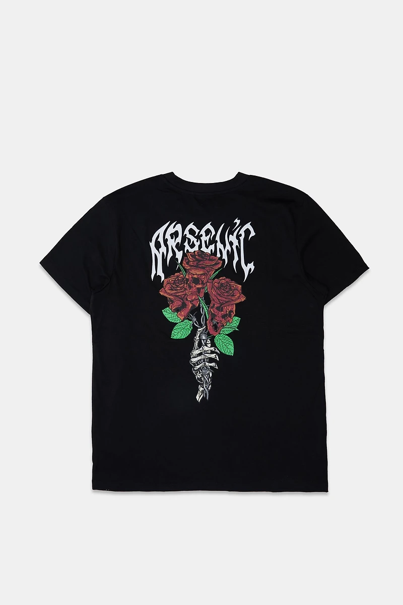 Arsenic Mens Rose Skulls Graphic T-Shirt