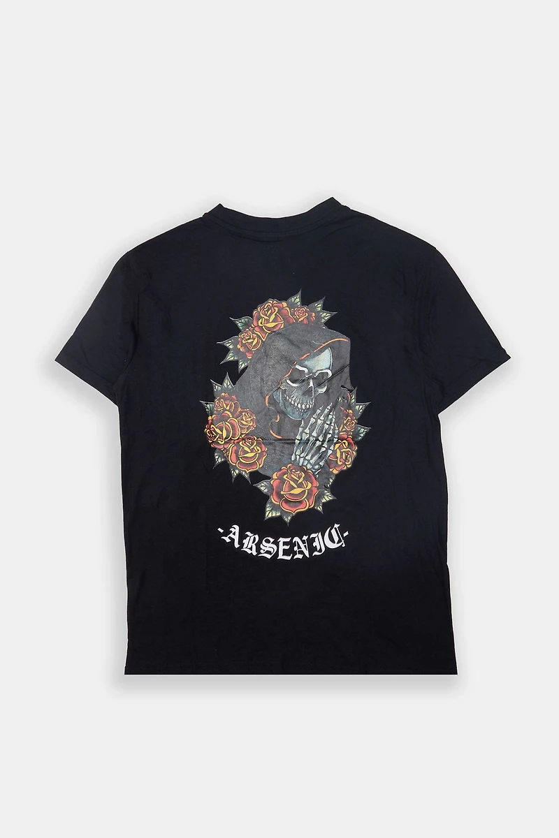 Arsenic Mens Skeleton & Roses Graphic T-Shirt