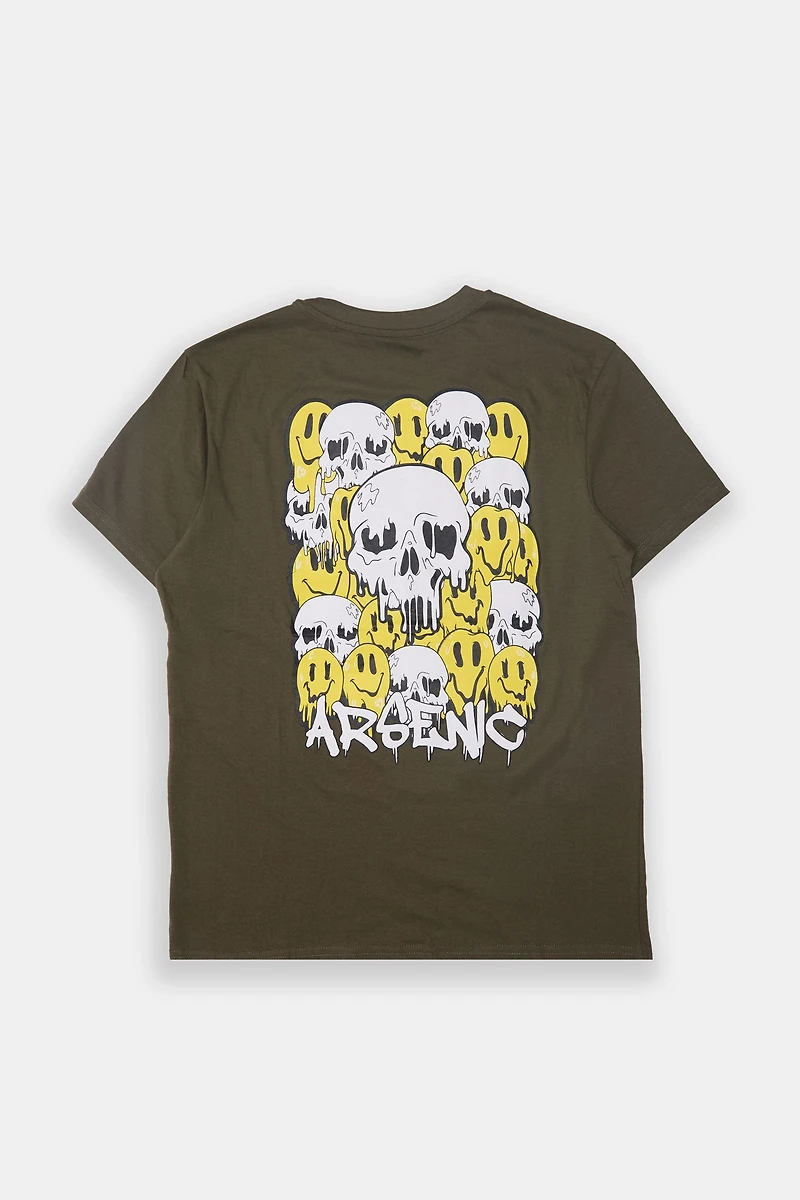 Arsenic Mens Smiley Skulls Graphic T-Shirt