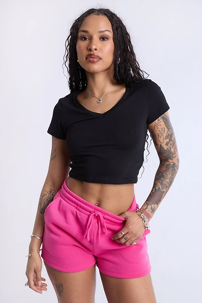 Cropped V-Neck Tee