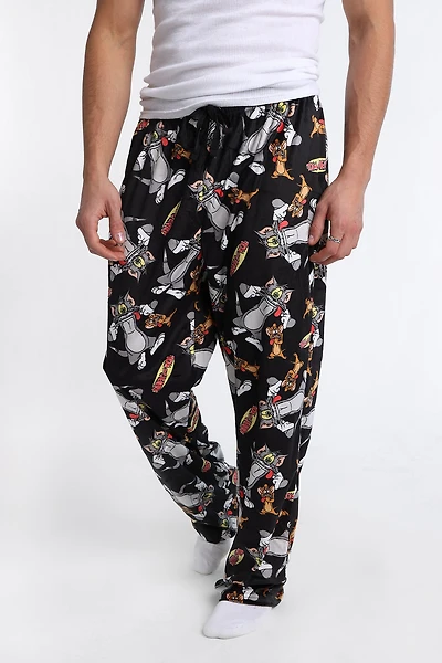 Pantalon pyjama en molleton soyeux imprimé Tom et Jerry