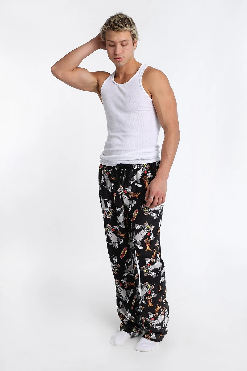 Pantalon pyjama en molleton soyeux imprimé Tom et Jerry