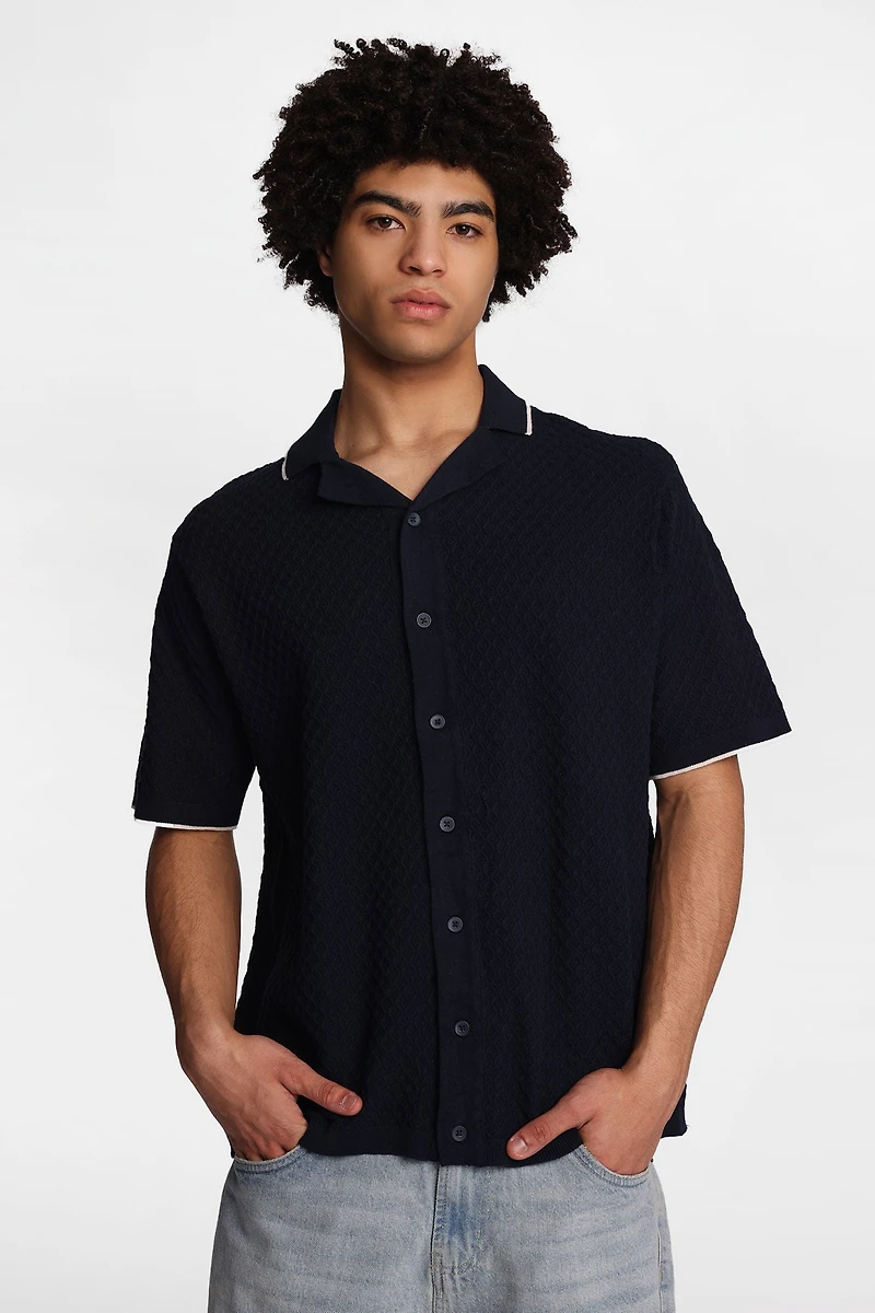 Chemise en tricot texturée boutonnée AERO