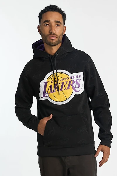 Mens LA Lakers AOP Chenille Logo Hoodie