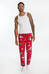 Mens Peanuts Snoopy Snowflakes Plush Pajama Pant