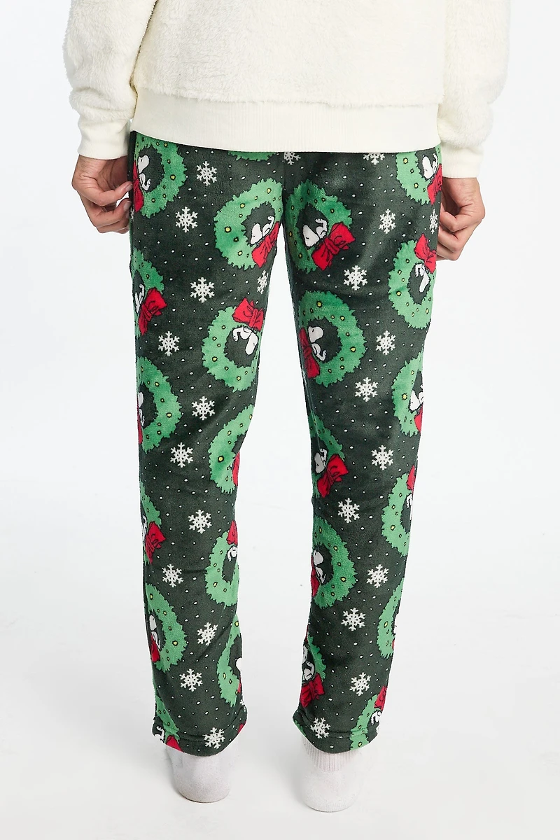 Pantalon de pyjama en peluche couronne Noël Peanuts Snoopy homme