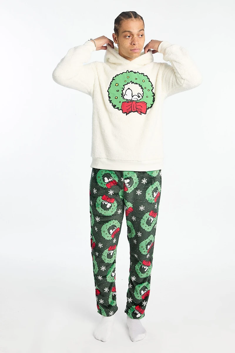 Pantalon de pyjama en peluche couronne Noël Peanuts Snoopy homme