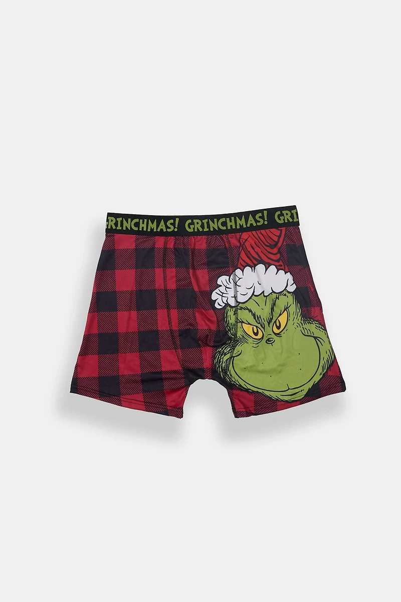 Mens The Grinch Buffalo Plaid Boxer Brief