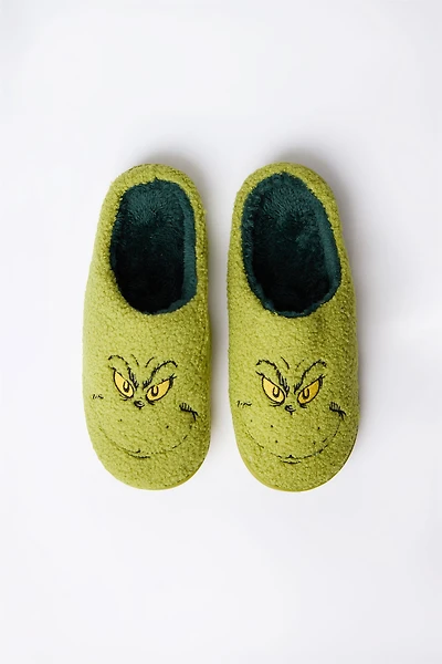 Mens The Grinch Face Plush Slippers
