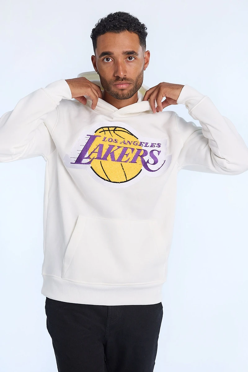 Haut à capuchon blanc cassé logo chenille LA Lakers homme