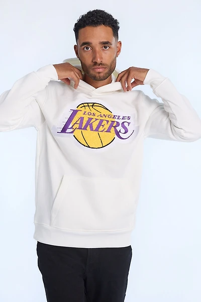Haut à capuchon blanc cassé logo chenille LA Lakers homme