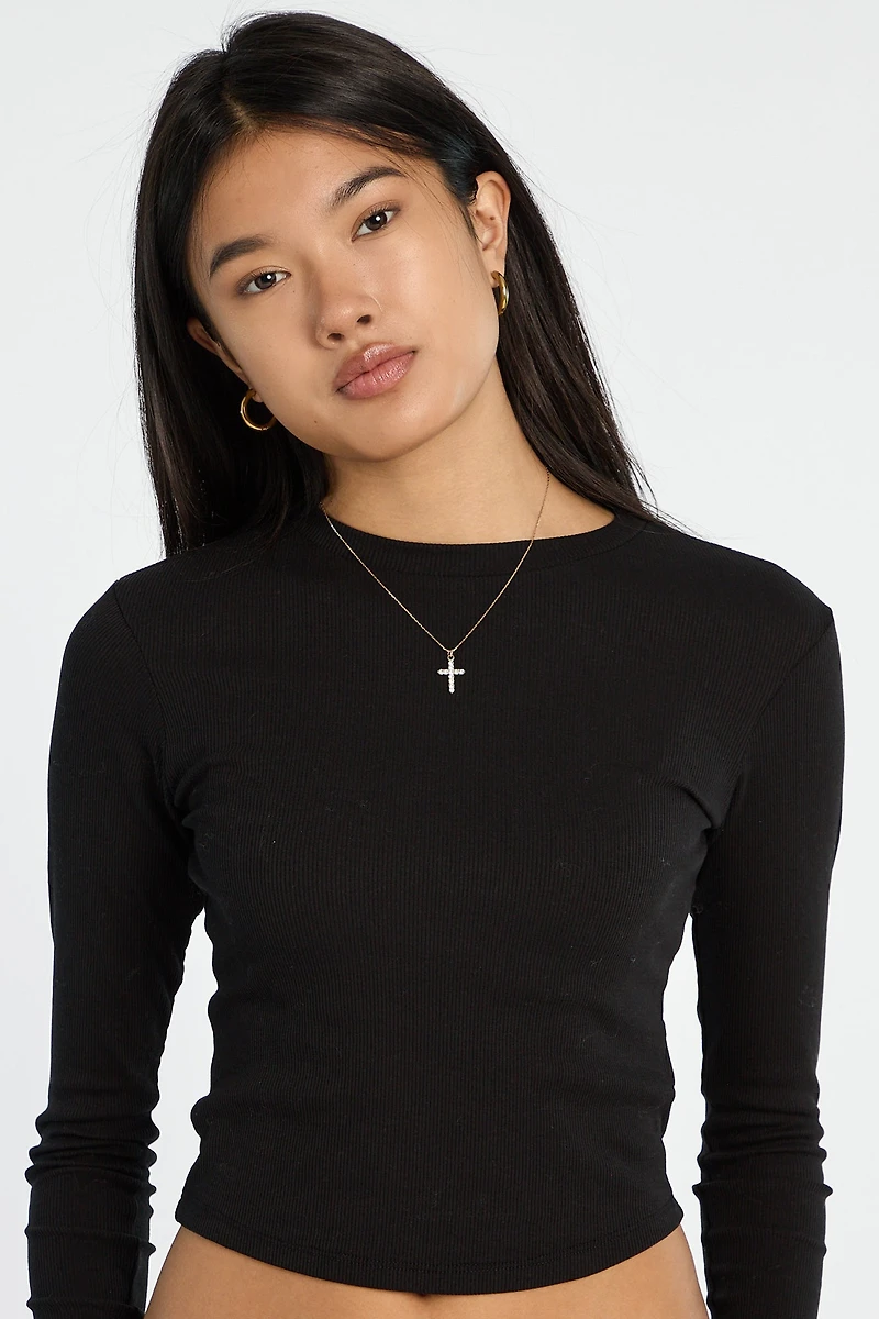 T-shirt court à manches longues et col ras-du-cou AERO