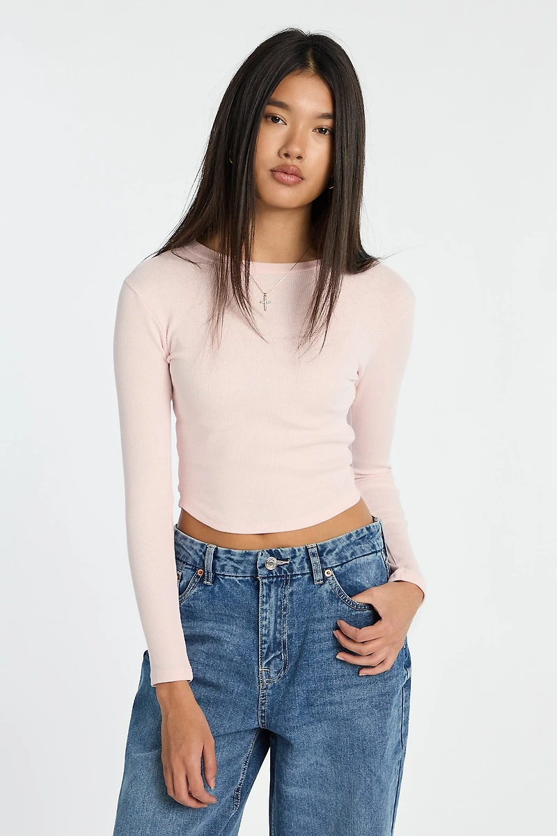 T-shirt court à manches longues et col ras-du-cou AERO