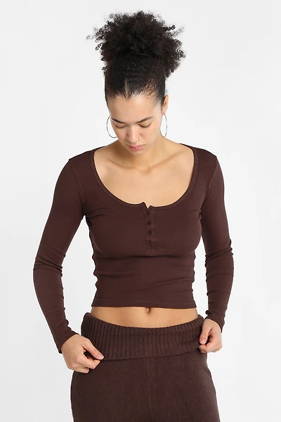 T-shirt ajusté à col Henley manches longues AERO