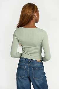 AERO Pointelle Long Sleeve Ruched Top