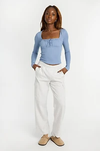 AERO Pointelle Long Sleeve Ruched Top
