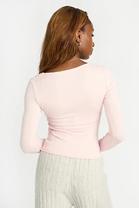 AERO Pointelle Long Sleeve Ruched Top