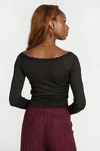 Haut à manches longues en tricot ajouré épaules dénudées AERO