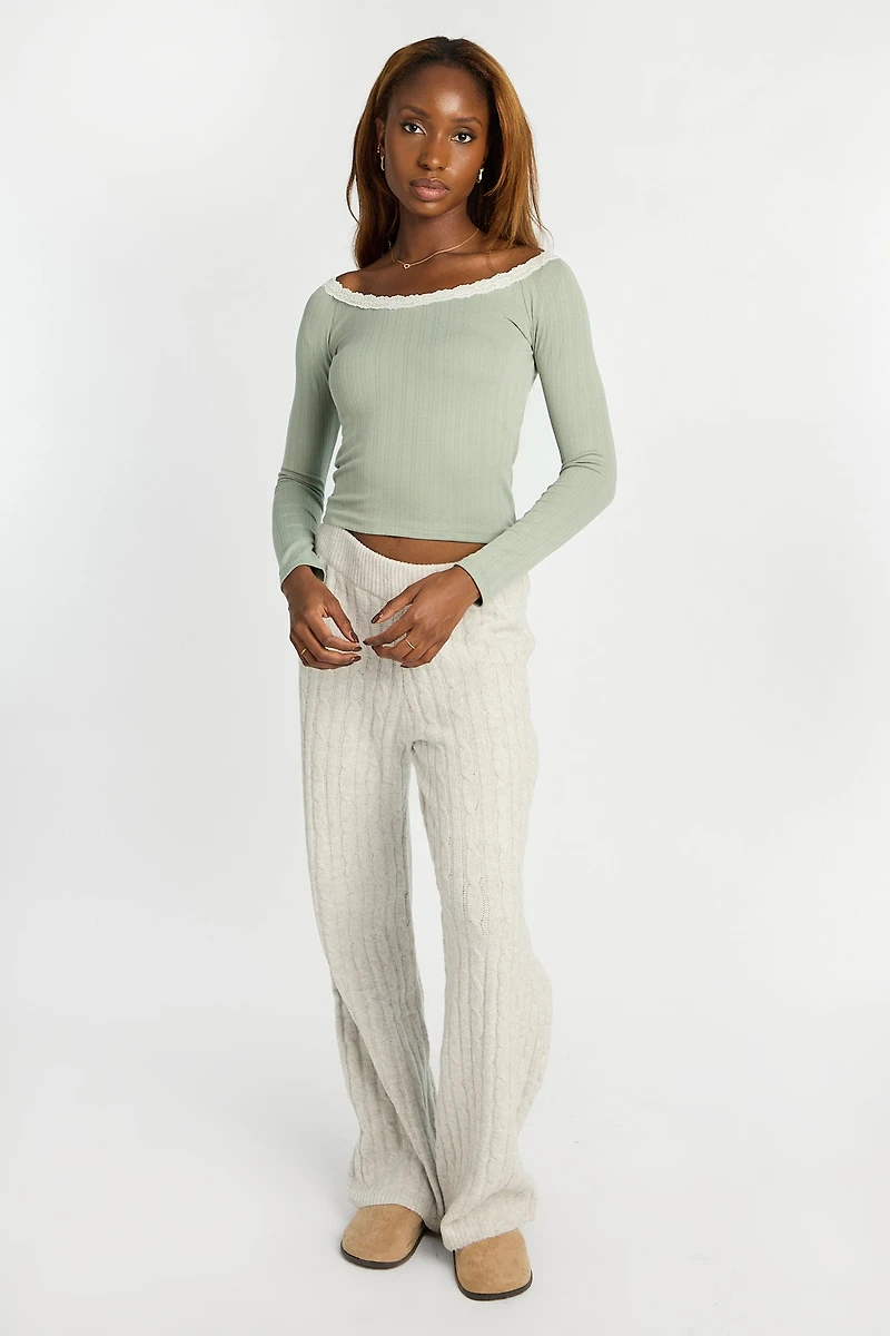 Haut à manches longues en tricot ajouré épaules dénudées AERO