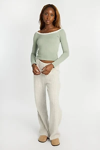 Haut à manches longues en tricot ajouré épaules dénudées AERO