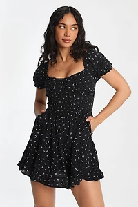 AERO Scoop Neck Fit & Flare Smocked Mini Dress