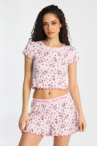 Hello Kitty Flowers Pajama Tee And Boxer Shorts 2-Piece Set