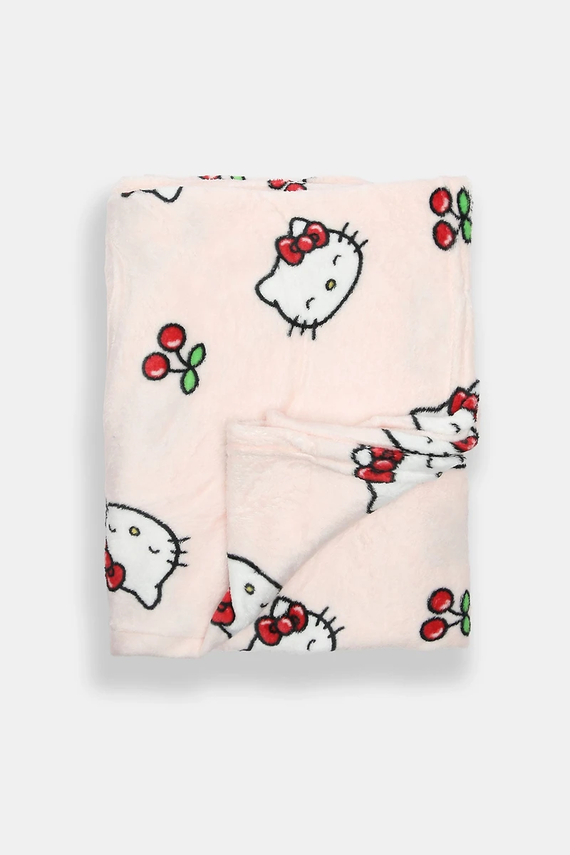 Couverture peluche imprimé cerises Hello Kitty