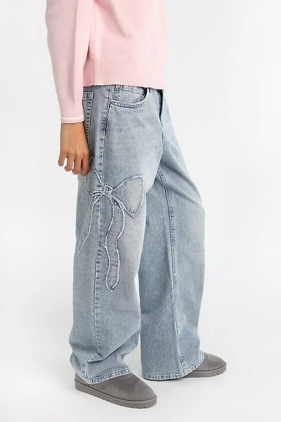 AERO Bow Embroidered Low Rise Baggy Jeans