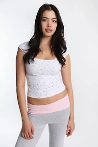 T-shirt à manches courtes et col carré en tricot pointelle AERO