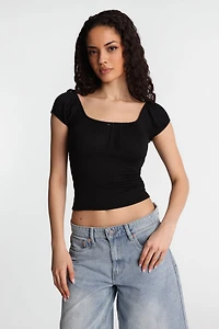 AERO Pointelle Knit Puff Sleeve Top
