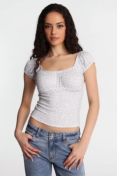 Haut à manches bouffantes en tricot pointelle AERO