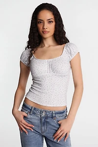 Haut à manches bouffantes en tricot pointelle AERO