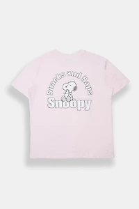 T-shirt coupe boyfriend imprimé Peanuts Snoopy Snacks & Naps