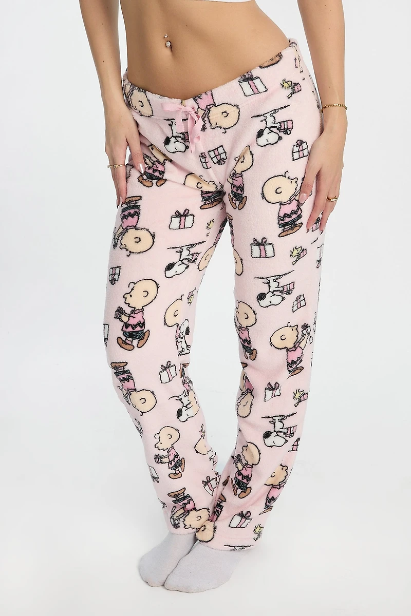 Pantalon de pyjama en peluche imprimé cadeaux Peanuts Snoopy