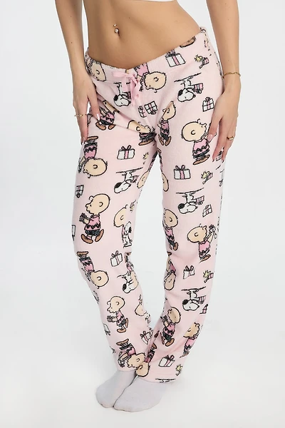 Pantalon de pyjama en peluche imprimé cadeaux Peanuts Snoopy