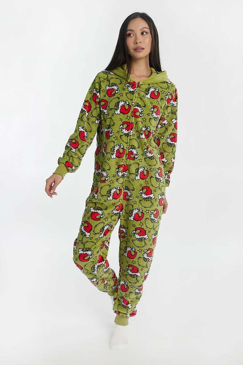 The Grinch Santa Hat Hooded Onesie