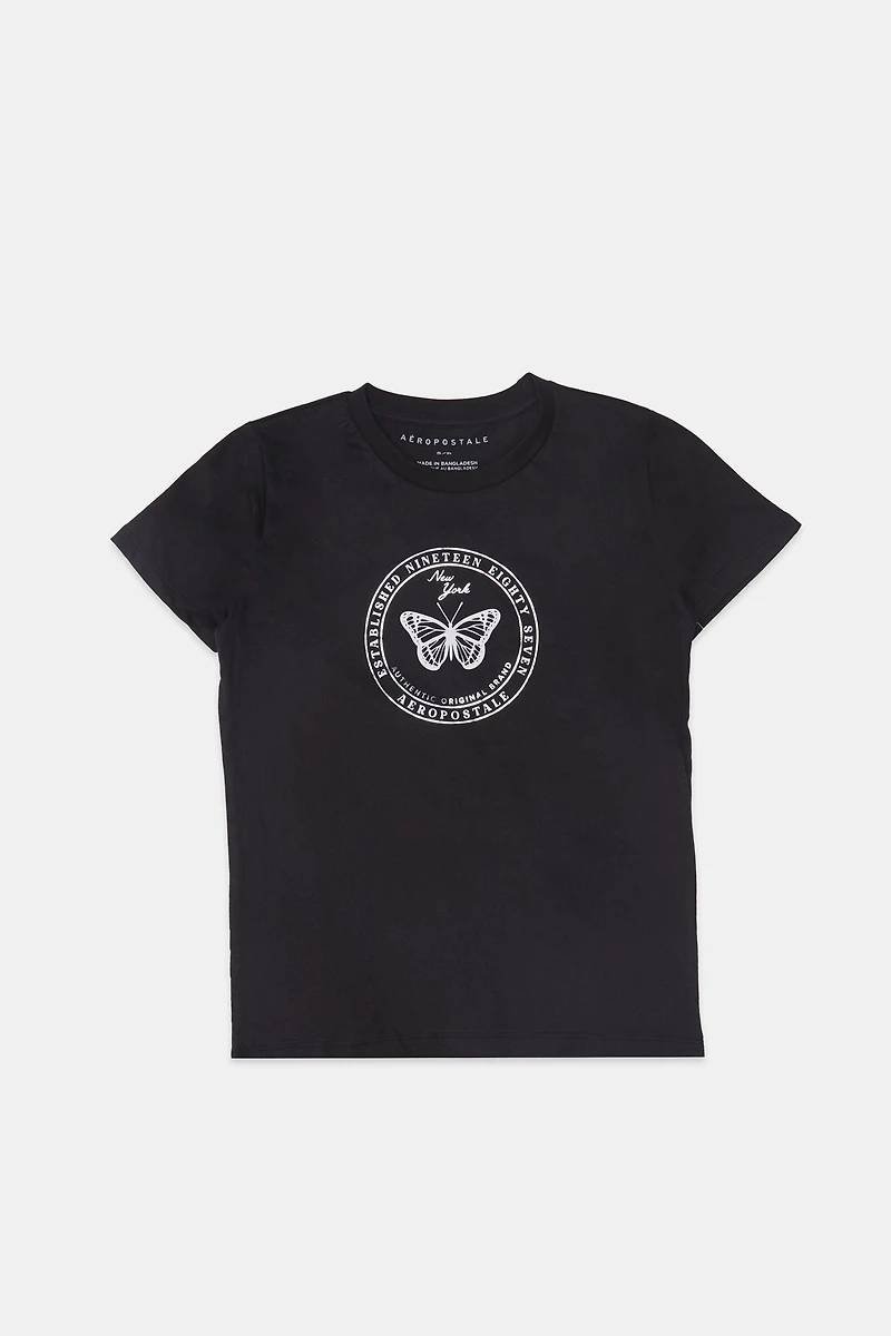 T-shirt coupe boyfriend imprimé papillon métallique AERO