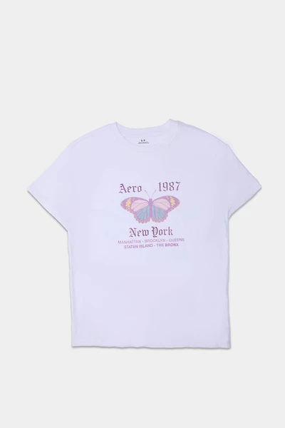 T-shirt coupe boyfriend imprimé papillon New York AERO