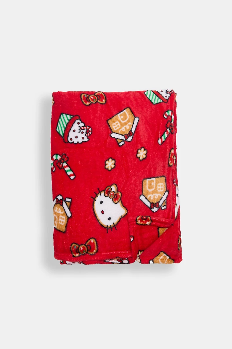 Hello Kitty Candy Cane Plush Blanket