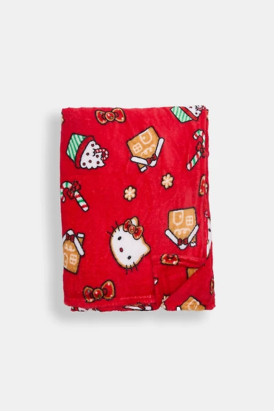 Hello Kitty Candy Cane Plush Blanket