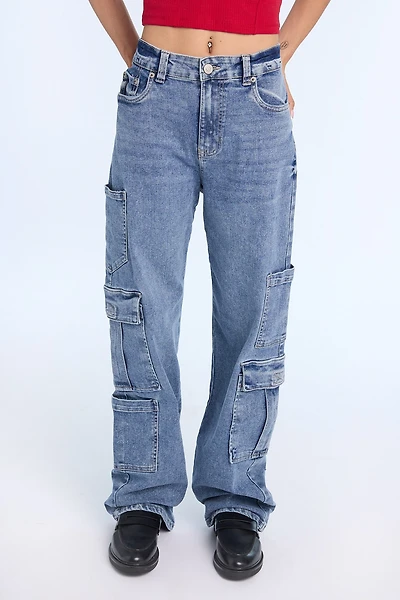 Jean cargo ample taille haute AERO