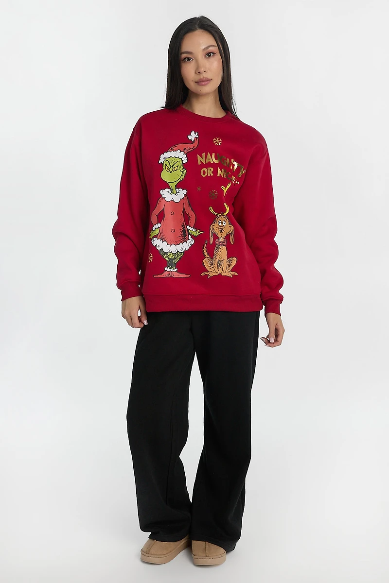 Sweatshirt à col ras du cou imprimé Naughty Or Nice The Grinch