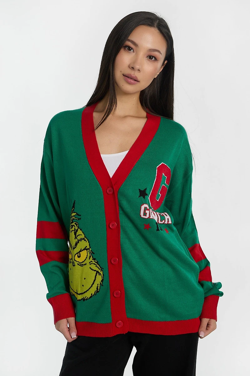 Cardigan style universitaire à boutons Le Grinch