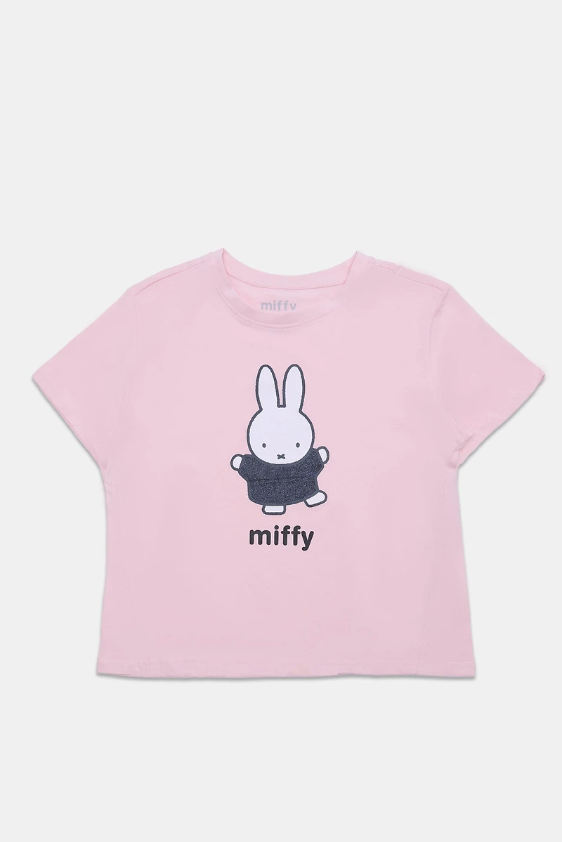T-shirt coupe courte imprimé pailleté Miffy