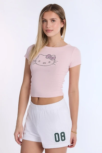 T-shirt coupe courte Hello Kitty à strass